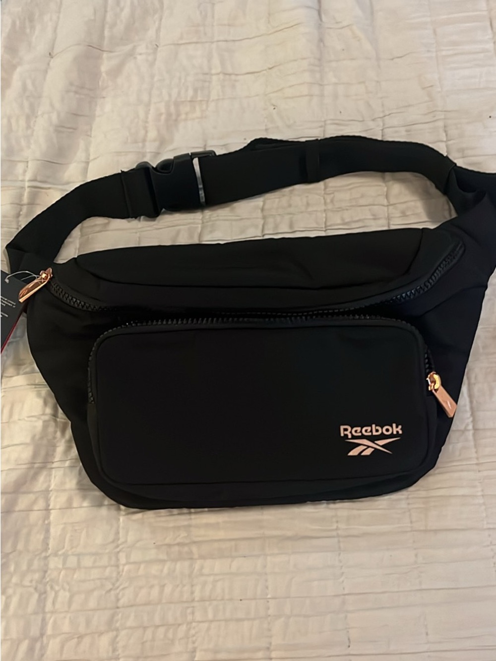 Reebok Black Belt Bag with Rose Gold Accents